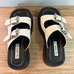 Fun, Comfy White/Black Double Buckle Platform Sandals, Sz 7, by a Euro Designer!